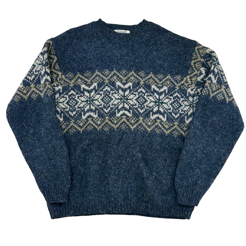 Vintage Lambswool Sweater Nordic Fair Isle Knit Alpine Scandinavia Snow Large‎